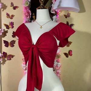 Elegant Red Tie-Front Top